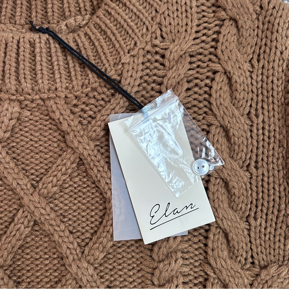 Elan Cable Knit Mixed Media Sweater Vest Top Brown White NWT Small - Picture 7 of 11